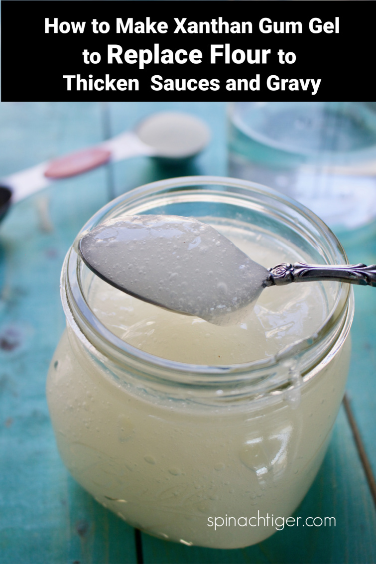 Use Xanthan gum to hold gluten free/keto cakes together. Make xanthan gum gel to thicken sauces and gravies. How to make this easy xanthan gum gel. #xanthangum #spinachtiger #keto #glutenfree via @angelaroberts