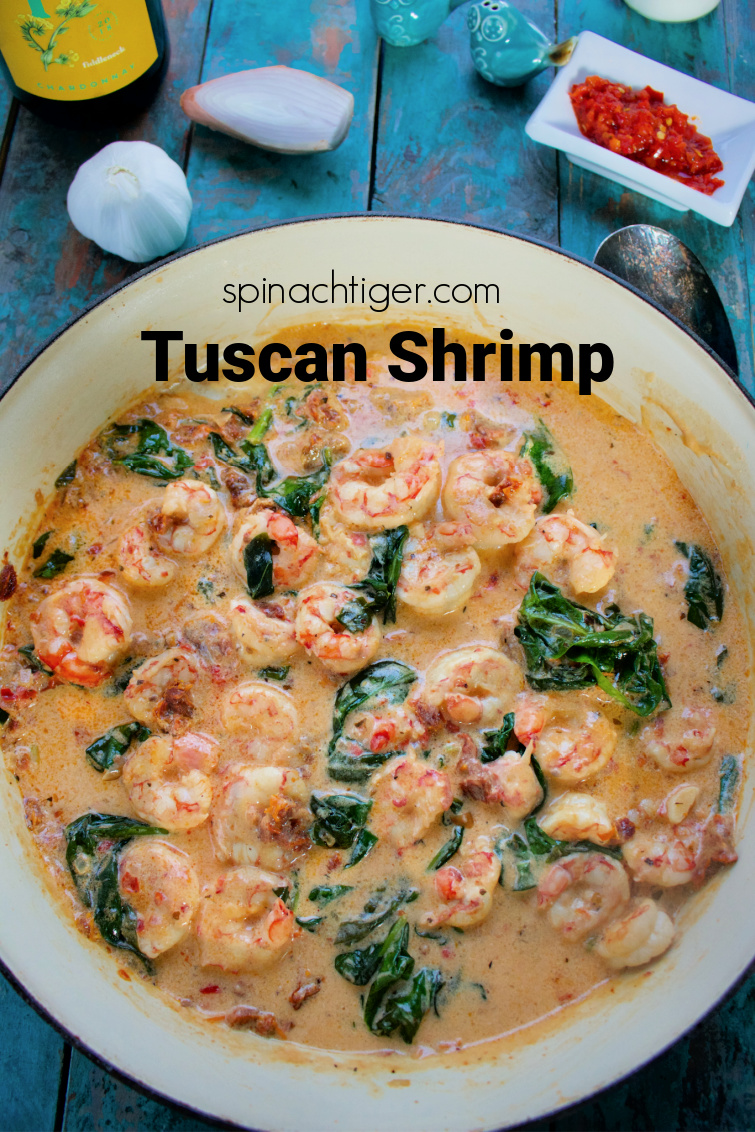 Tuscan Shrimp with a spicy twist using bomba sauce. Made in about twenty minutes #tuscanshrimp #ketoshrimp #easydinner #spinachtiger #traderjoes #bombasauce via @angelaroberts