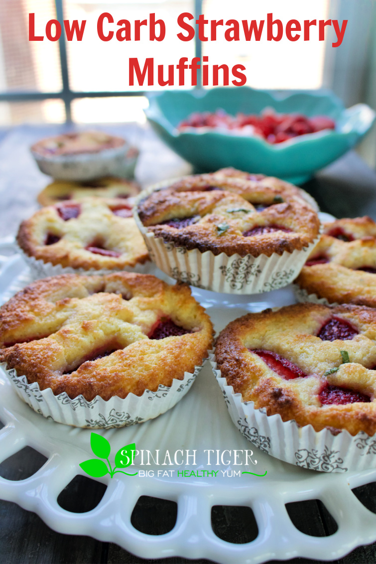 Delicious Keto Strawberry Muffins Recipe, gluten free, paleo, sold in our successful keot bakery. Perfect texture, kitchen tested, customer approved. #strawberries #ketostrawberrymuffins #ketomuffins #ketostrawberryrecipes #spinachtiger #paleostrawberrymuffins via @angelaroberts