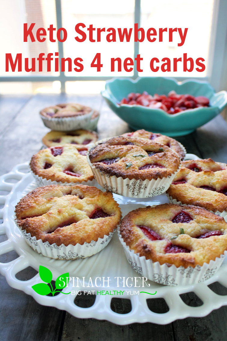 Delicious Keto Strawberry Muffins Recipe, gluten free, paleo, sold in our successful keot bakery. Perfect texture, kitchen tested, customer approved. #strawberries #ketostrawberrymuffins #ketomuffins #ketostrawberryrecipes #spinachtiger #paleostrawberrymuffins via @angelaroberts