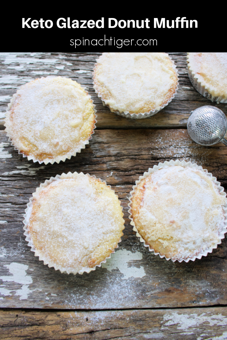 Keto Glazed Donut Muffin, Gluten Free, Sugar Free, Diabetic Friendly. Almond Flour, Coconut Flour, Eggs, Sour Cream, Nutmeg and Swerve #ketomuffin #donutmuffin #spinachtiger via @angelaroberts