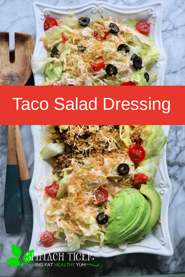 This is the best dressing for taco salad. Use on any kind of taco salad, fajitas, tacos. #mayonnaise #sourcream #salsa #tacosalad #spinachtiger via @angelaroberts