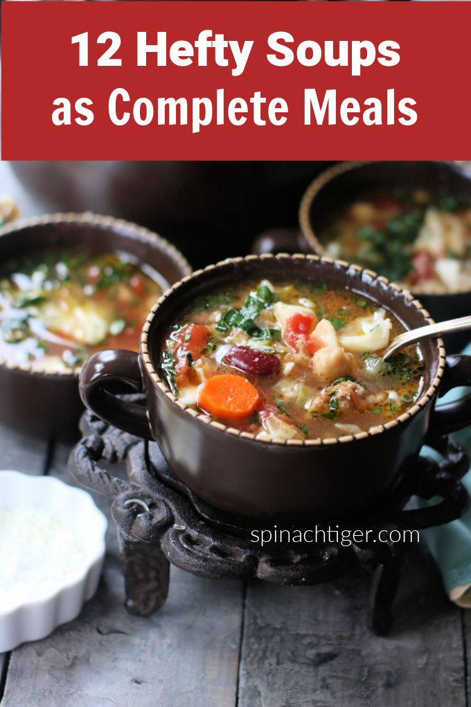 You will love these affordable soups. Some made with chicken, some sausage, shrimp and a few vegetarian. Hearty enough to be a complete meal. #soup #souprecipes #spinachtiger via @angelaroberts