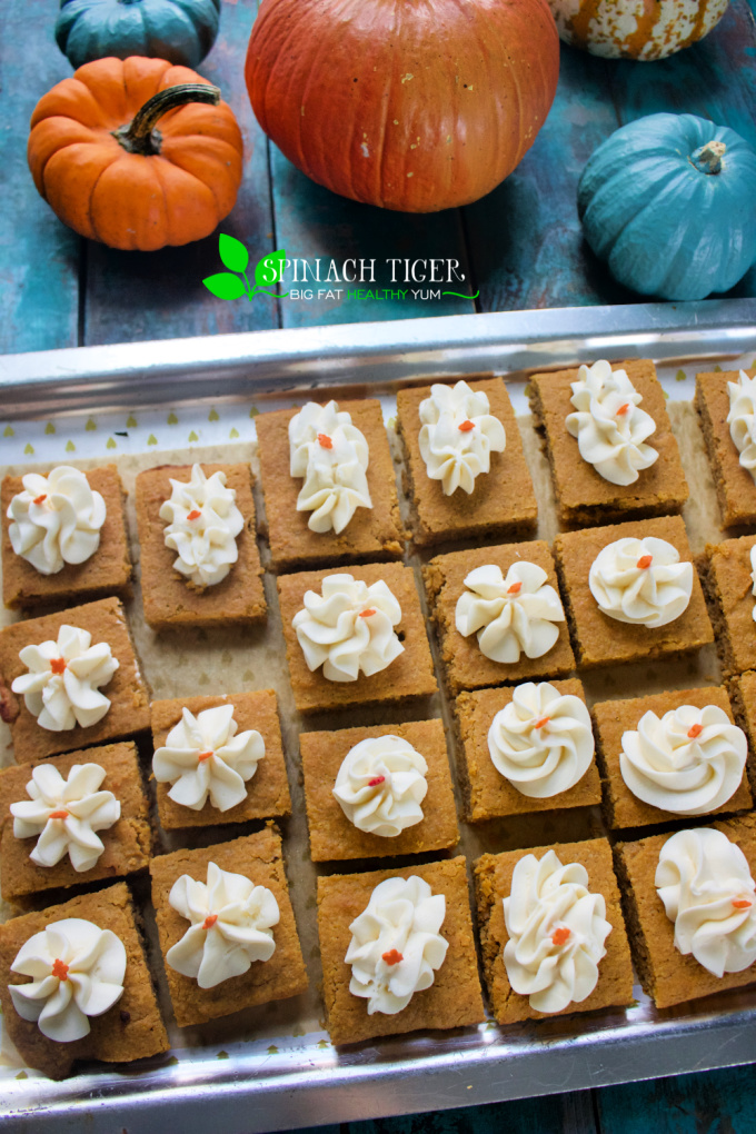 Keto Pumpkin Sheet Pan Cake Squares with Stabilized  Whipped Cream