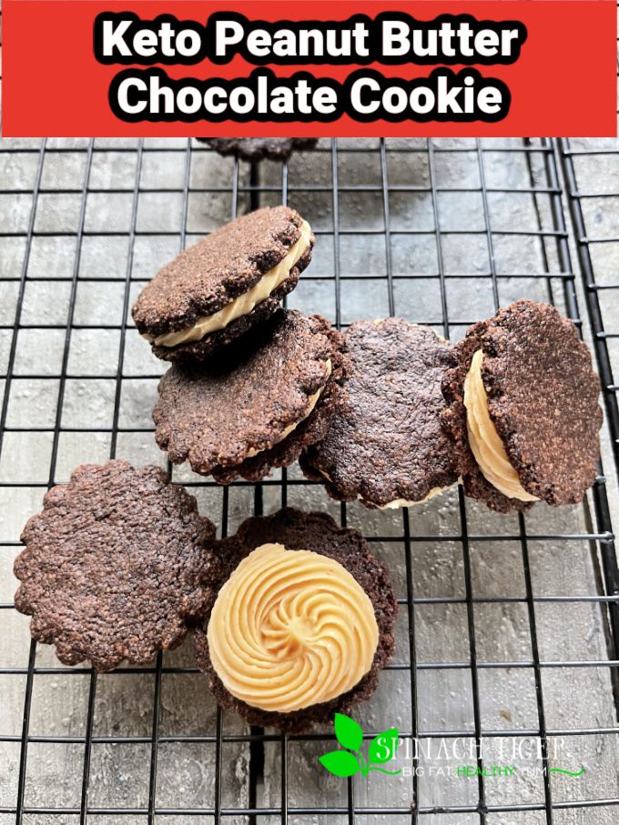Keto Oreo cookie sandwich from a keto bakery owner. Cookie is low carb, gluten free and made with precision. Tips for success so that cookies are same side and thin enough to be crispy. Buttercream filling. #ketocookierecipe #almondflourrecipe #cookies #KetoOreoCookie #spinachtiger via @angelaroberts
