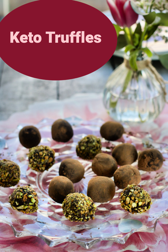 NO SUGAR delicious keto chocolate truffle recipe. Three easy ingredients. Choc Zero dark chocolate chips, heavy cream and cacao. ONE CARB. Safe for keto diet, and for diabetics. #choczero #chocolatetruffles #sugarfree #spinachtiger #ketorecipe via @angelaroberts