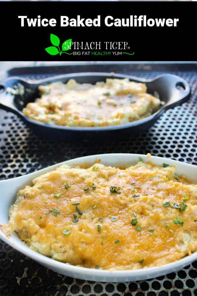 Twice Baked Cauliflower. Keto Friendly side. Cheesy Cauliflower Twice Baked just as good as twice baked potatoes. All the tips on how to get that perfect texture to make you think you are eating a potato! #cauliflower #ketorecipes #twicebakedcauliflower #ketosides #lowcarb #cheddar #easydinner #spinachtiger via @angelaroberts