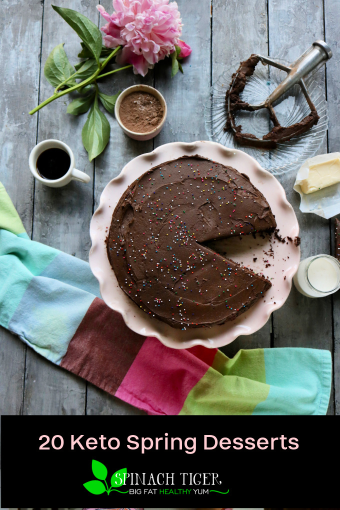 Keto Desserts for Spring, Easter, Mother's Day. Cakes, Cupcakes, Bundts, and Chocolate Mousse. Sugar Free, Paleo, Gluten Free. #ketodesserts #ketoeaster via @angelaroberts