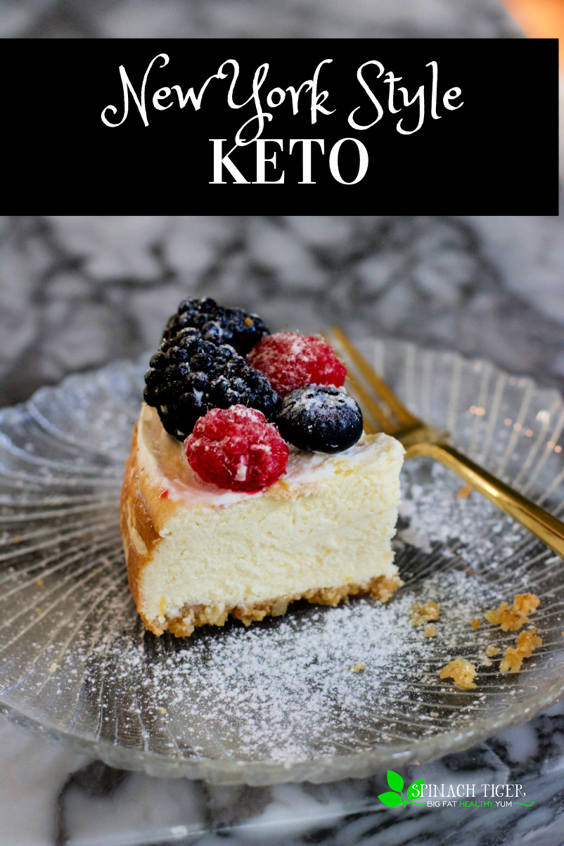 Make this delicious SUGAR FREE, KETO New York style cheesecake and impress your guests. Made with Swerve. Easy to bake, no water bath, grain free almond flour crust. This is the best do ahead keto dessert for all occasions. #ketocheesecake #spinachtiger via @angelaroberts