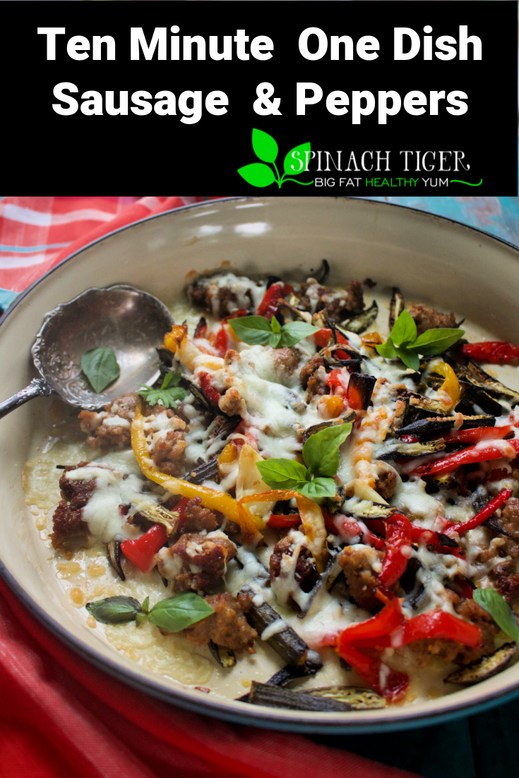 Easy under 30 minutes, Italian Sausage and Peppers with mozzarella. Add rice, pasta or stuff into a roll. #Italiansausage #peppers #Italiandinner #easydinner #spinachtiger via @angelaroberts