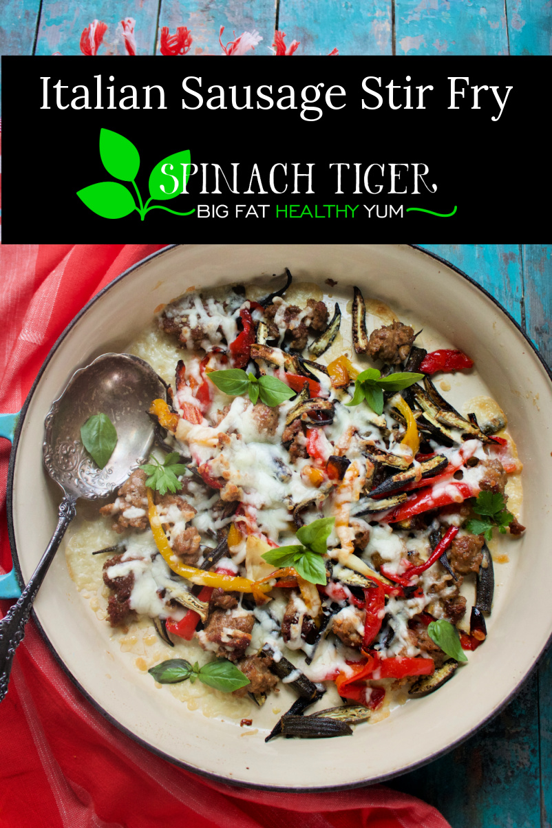 Easy under 30 minutes, Italian Sausage and Peppers with mozzarella. Add rice, pasta or stuff into a roll. #Italiansausage #peppers #Italiandinner #easydinner #spinachtiger via @angelaroberts