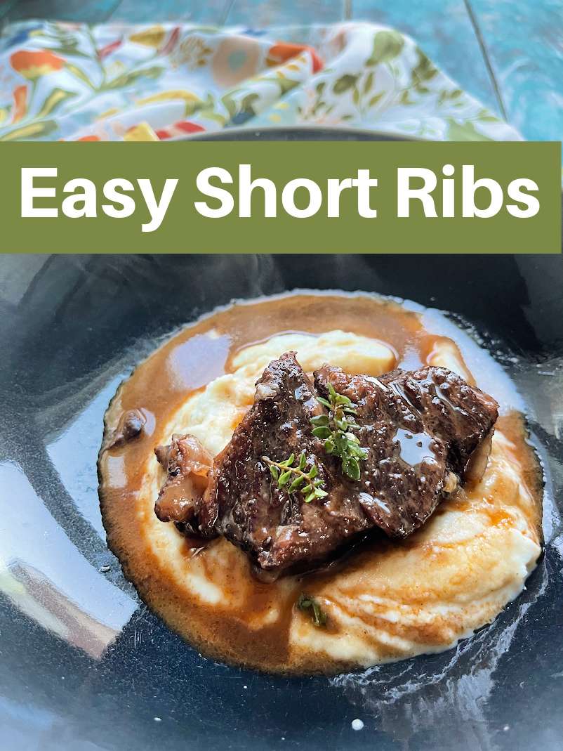 Easy short ribs in wine, made either in oven in dutch oven or on top of the stove. How to sear, proper way to reduce wine and how to get a perfect sauce for the short ribs. #shortribs #wine #cookingwithwine #spinachtiger via @angelaroberts