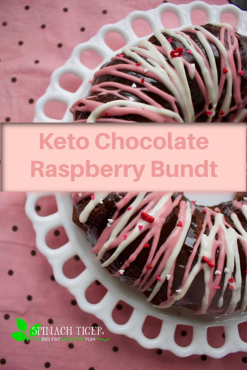 Keto Chocolate Raspberry Bundt Cake made with Chocolate Raspberry Ganache. Recipe at Spinach Tiger. Discover the best raspberry extract for chocolate. via @angelaroberts