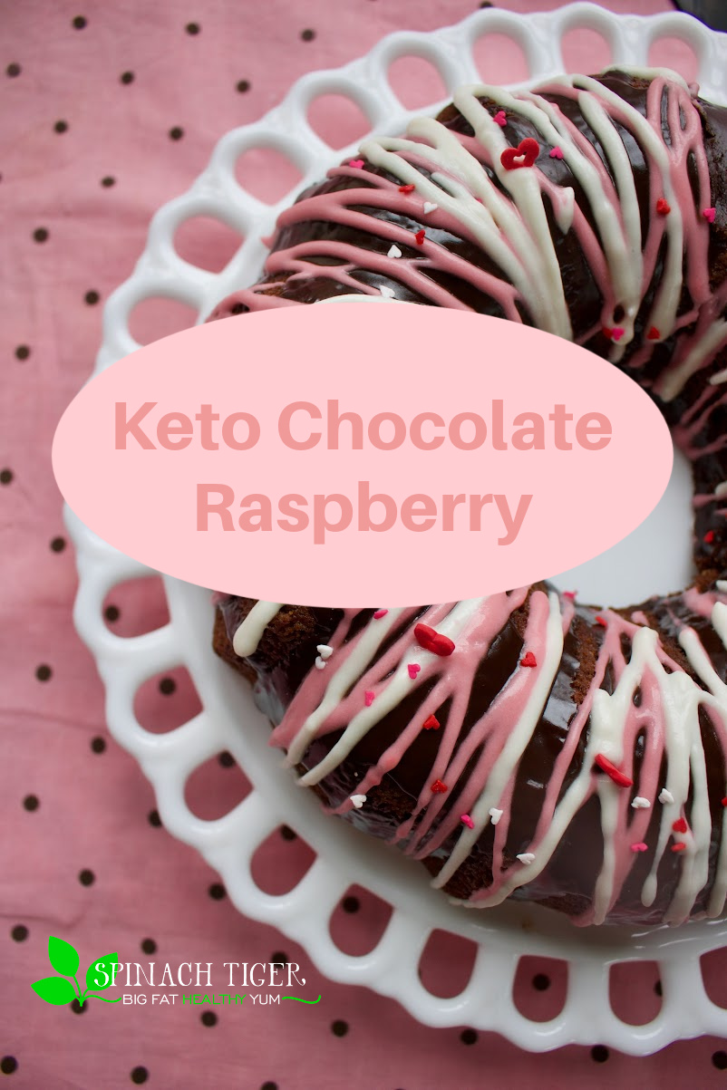 Keto Chocolate Raspberry Bundt Cake made with Chocolate Raspberry Ganache. Recipe at Spinach Tiger. Discover the best raspberry extract for chocolate. via @angelaroberts