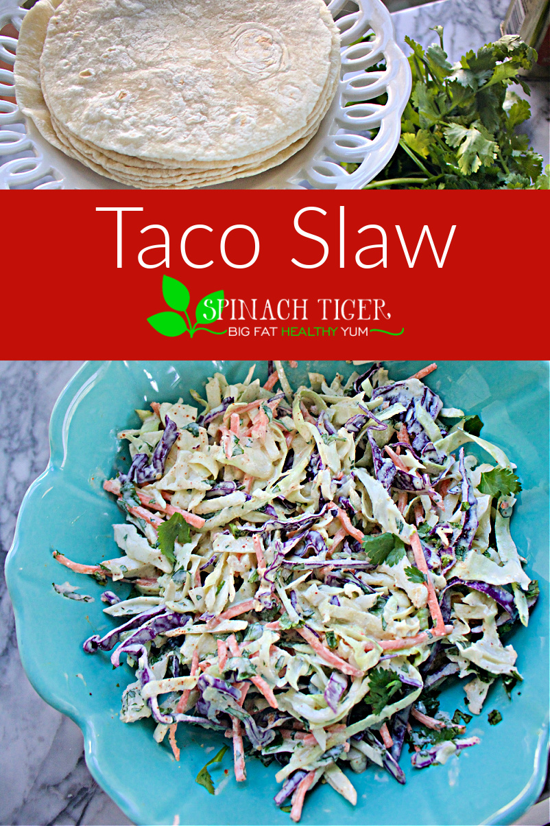 Recipe for Taco Slaw with mayo, sour cream, your favorite salsa, cilantro. Great for all kinds of tacos, (shrimp, fish, chicken, pork, meat). #tacoslaw #cabbagerecipe #Mexican Slaw via @angelaroberts