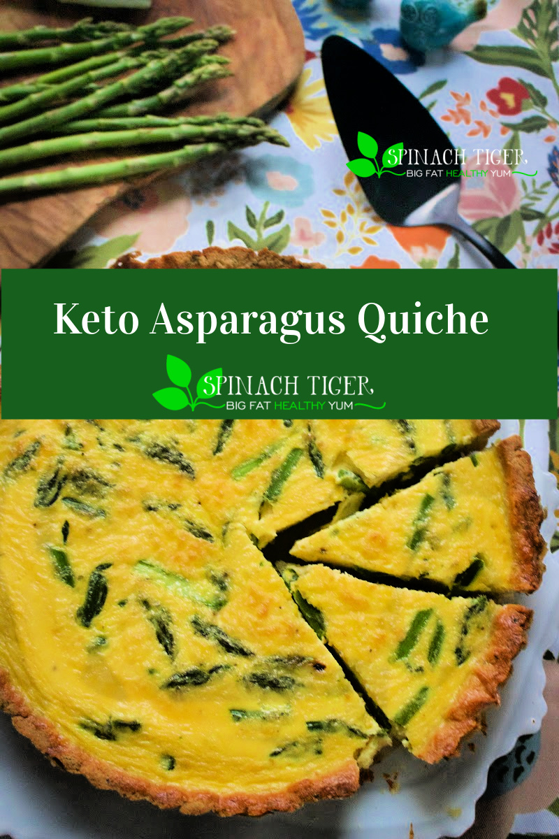 Asparagus Quiche with Almond Flour Crust. A great option for Easter Brunch. Keto Friendly. Gluten Free. #quiche #almondflourcrust #Easterbrunch #ketobrunch via @angelaroberts