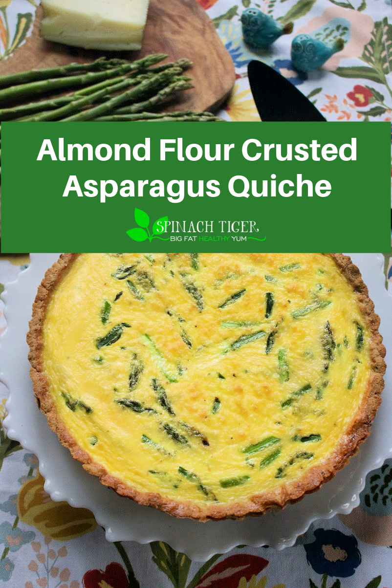Asparagus Quiche with Almond Flour Crust. A great option for Easter Brunch. Keto Friendly. Gluten Free. #quiche #almondflourcrust #Easterbrunch #ketobrunch via @angelaroberts