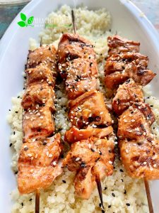 Salmon Kabobs on the Grill over Cauliflower Rice
