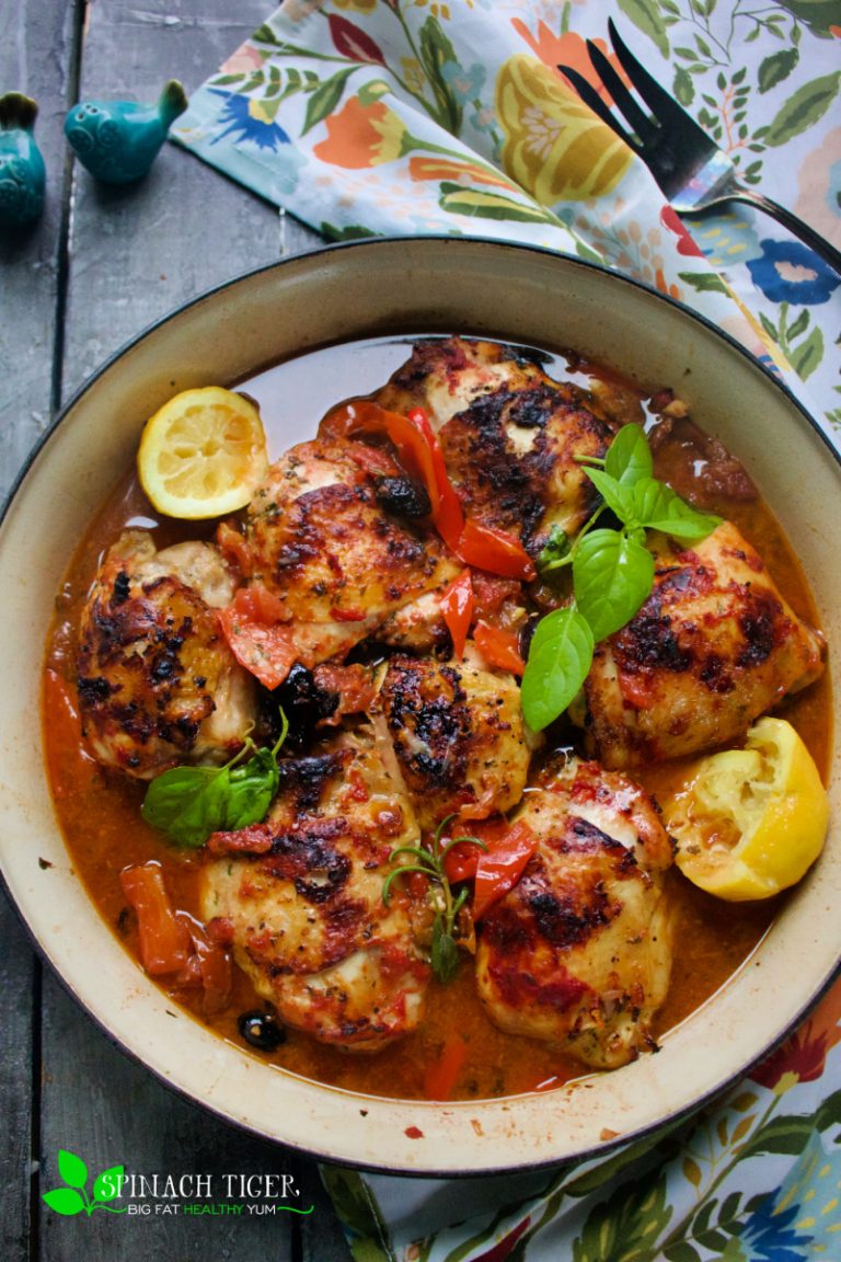 Italian Chicken Thighs, Olives and Red Peppers
