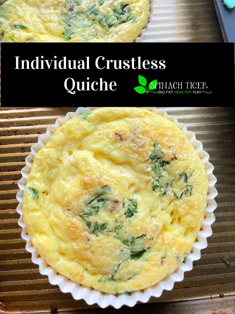 Keto Crustless Spinach Quiche Bites. Made with Spinach, Bacon, Cheddar and heavy cream, pop into microwave from the freezer. Also can make in individual sized via @angelaroberts