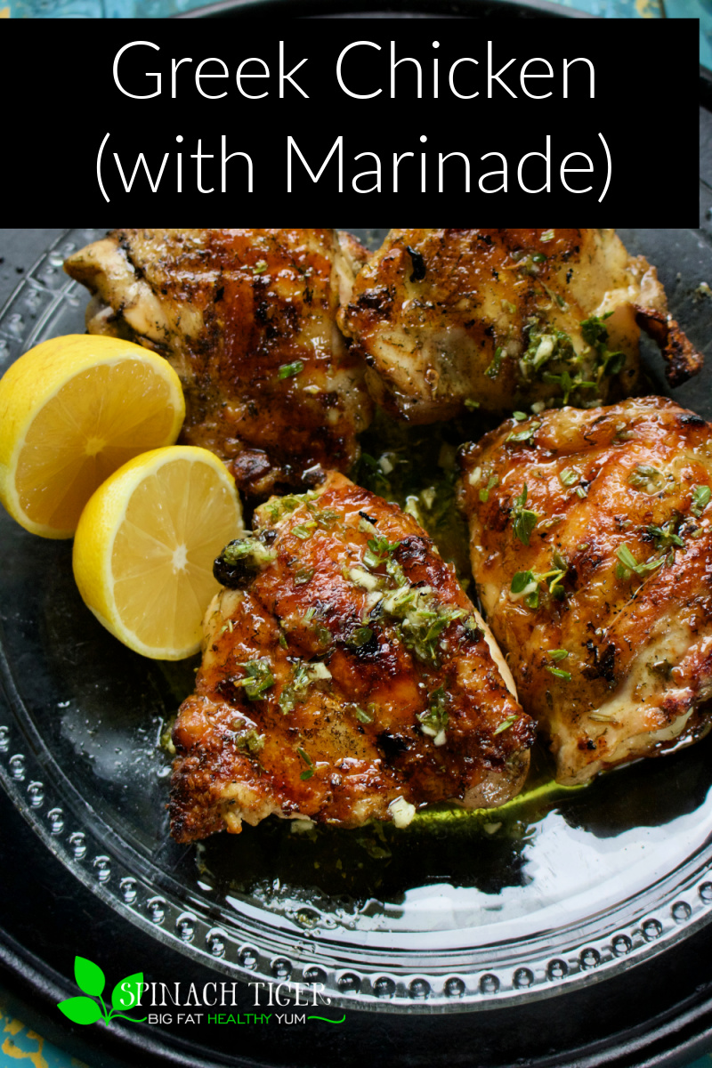 Greek Chicken Thighs on the Grill. Marinated with olive oil, lemon, thyme, oregano and garlic. Two methods to cook on the grill. #chickenthighs via @angelaroberts