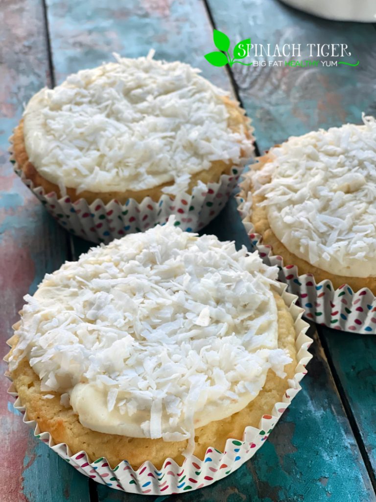 Keto Coconut Cupcakes with Almond Flour,  Keto Coconut Cream Cheese Frosting