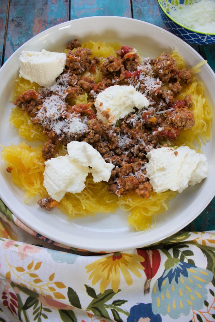 Ingredients for spaghetti squash bolognese