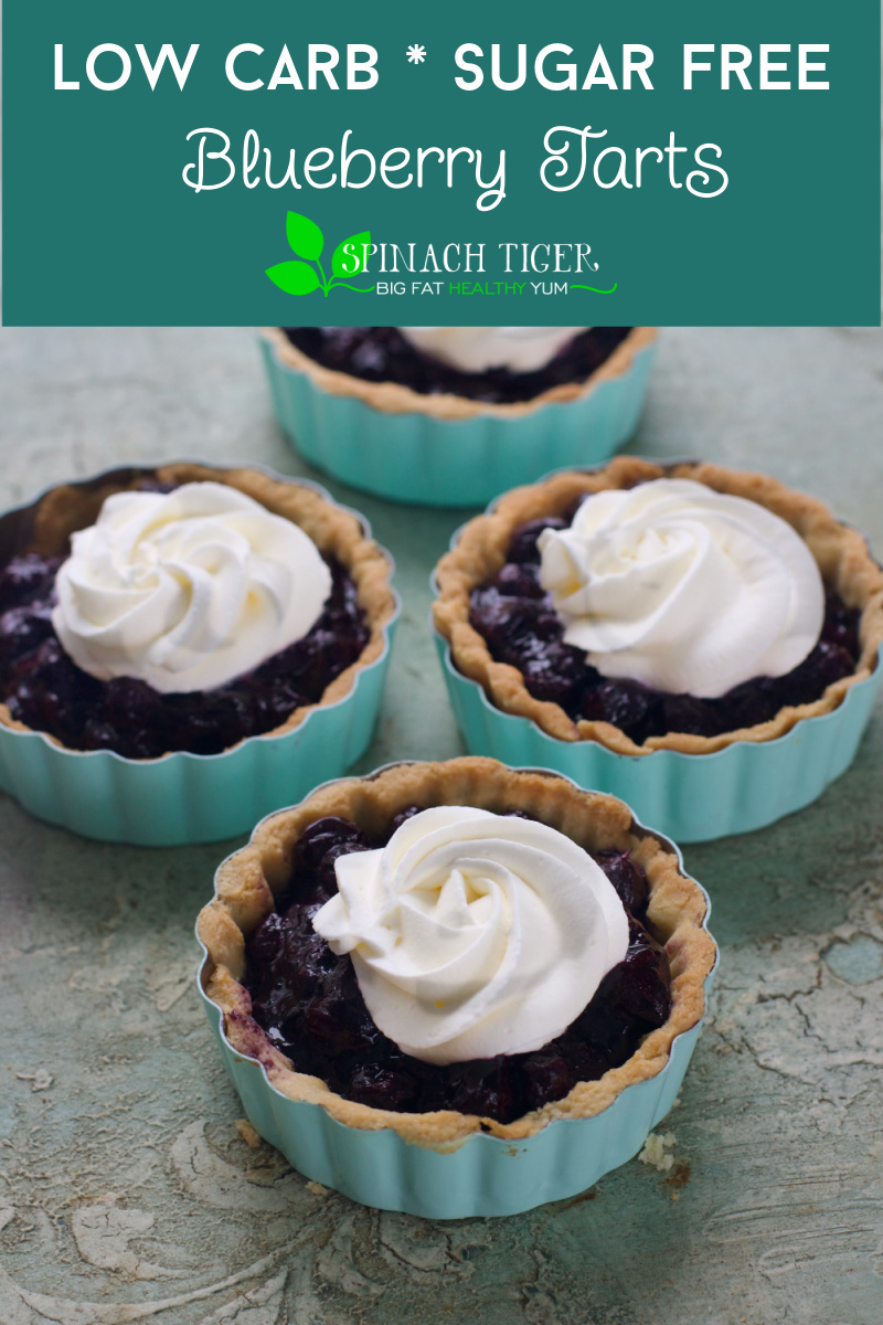 You won't believe these blueberry tarts are low carb. Made with almond flour for the crust and Golden Monk Fruit Blend for the filling, topped with a stabilized whipped cream. #lowcarbdessert #blueberrytarts via @angelaroberts