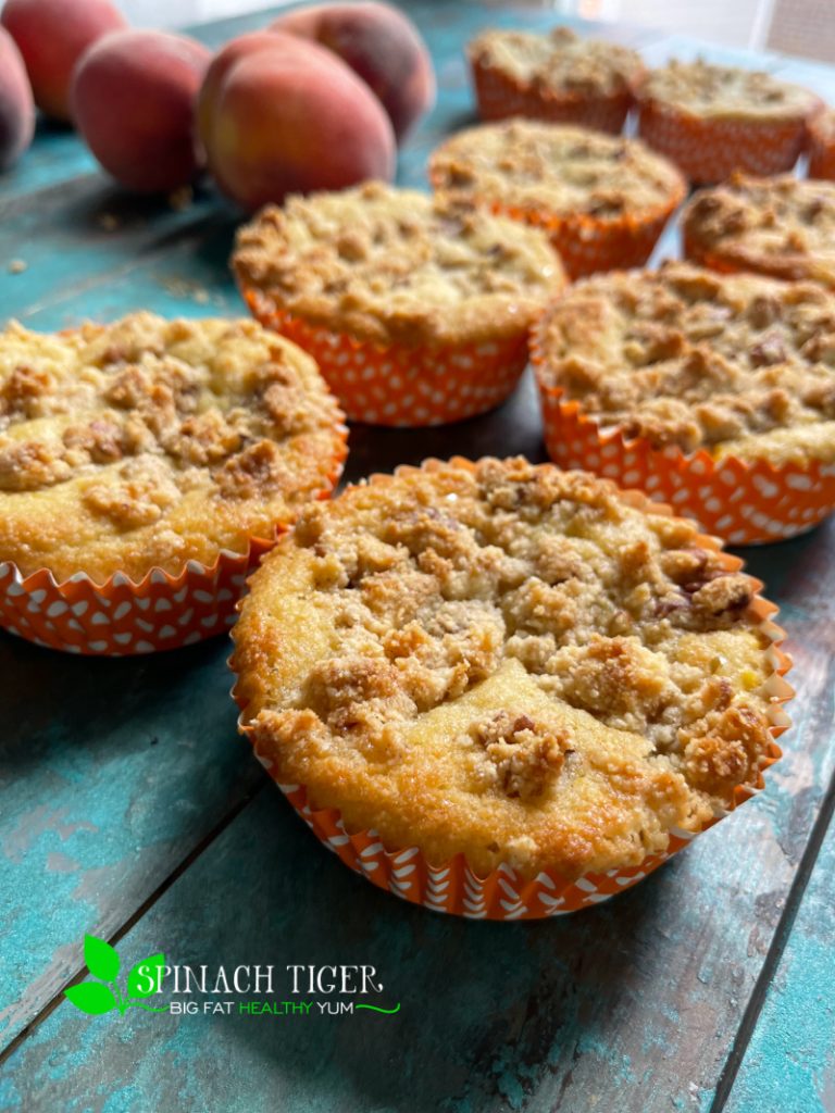 Low Carb Peach Crumb Muffins