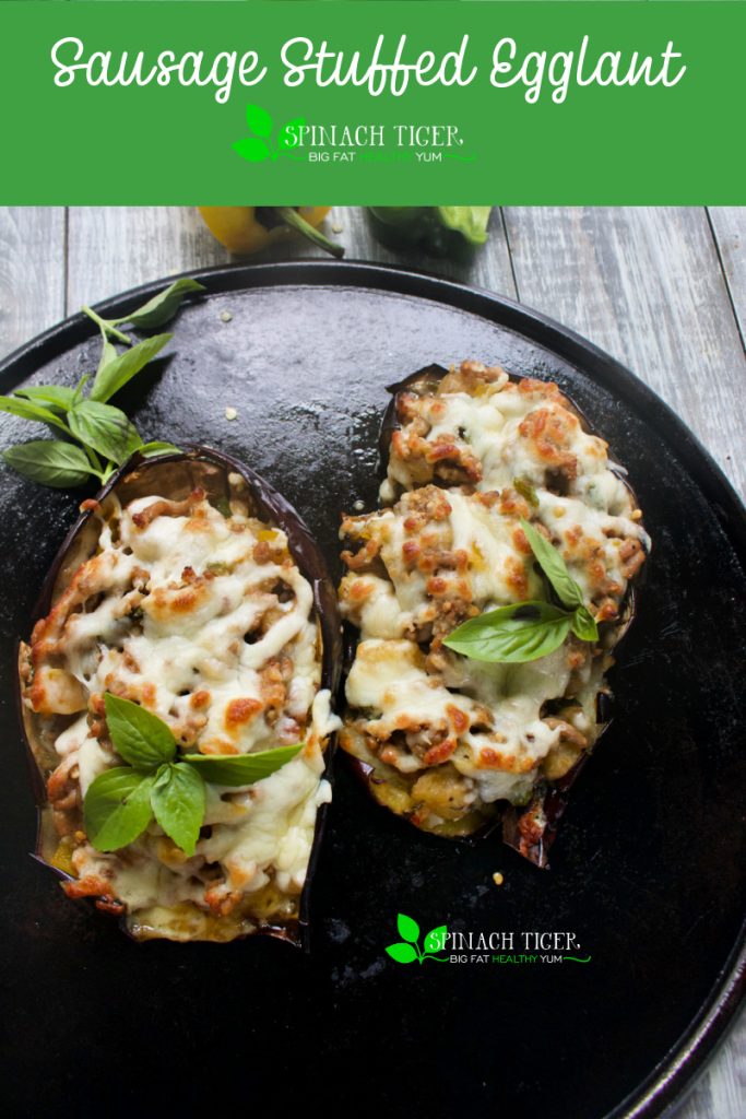 Eggplant Stuffed with Sausage and Topped with Mozzarella