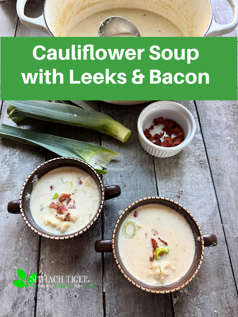 Cauliflower Bacon, Leek Soup. Low Carb, tasty, easy, great winter soup. You can have this soup in 30 minutes. via @angelaroberts