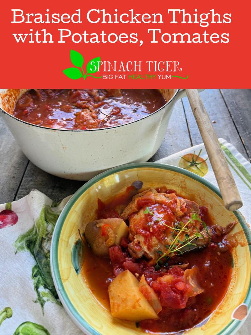 Chicken Thighs with Potatoes and Tomatoes made in one pot, braised for a few hours for a delicious, comfort meal. via @angelaroberts