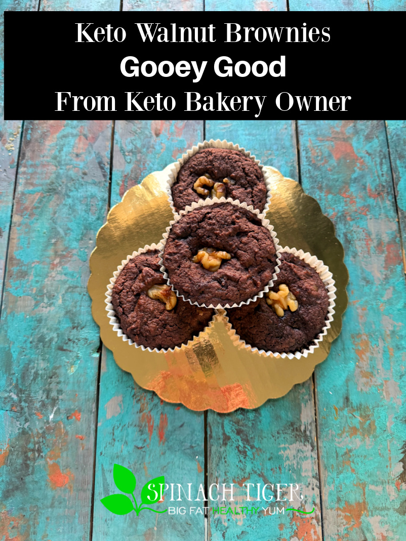 Keto Chocolate Walnut Brownies made with almond flour, coconut flour, cocoa powder, ganache, and walnuts. Delicious, Gooey good from a Keto Bakery Owner. via @angelaroberts