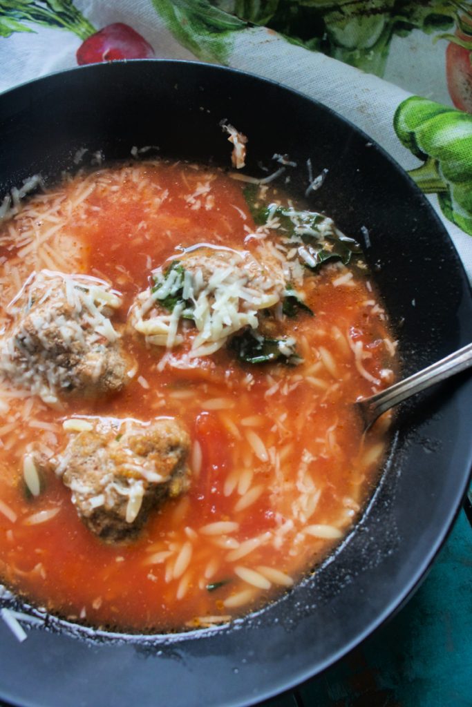 Meatball Soup with Kale and Orzo
