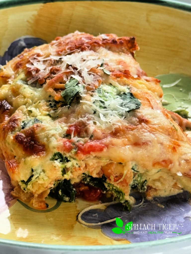 Keto Crepe Lasagna PIece from Spinach Tiger
