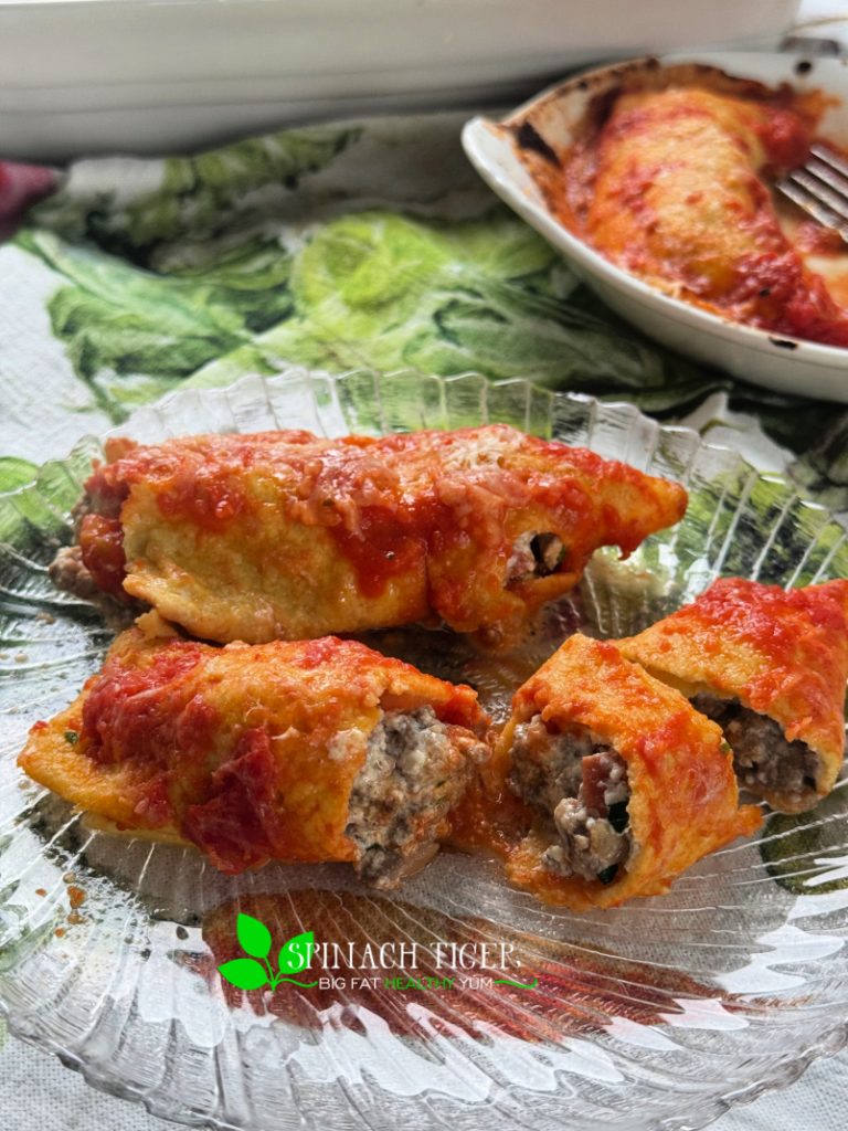 Crepe Cannelloni stuffed with ground beef and ground pork
