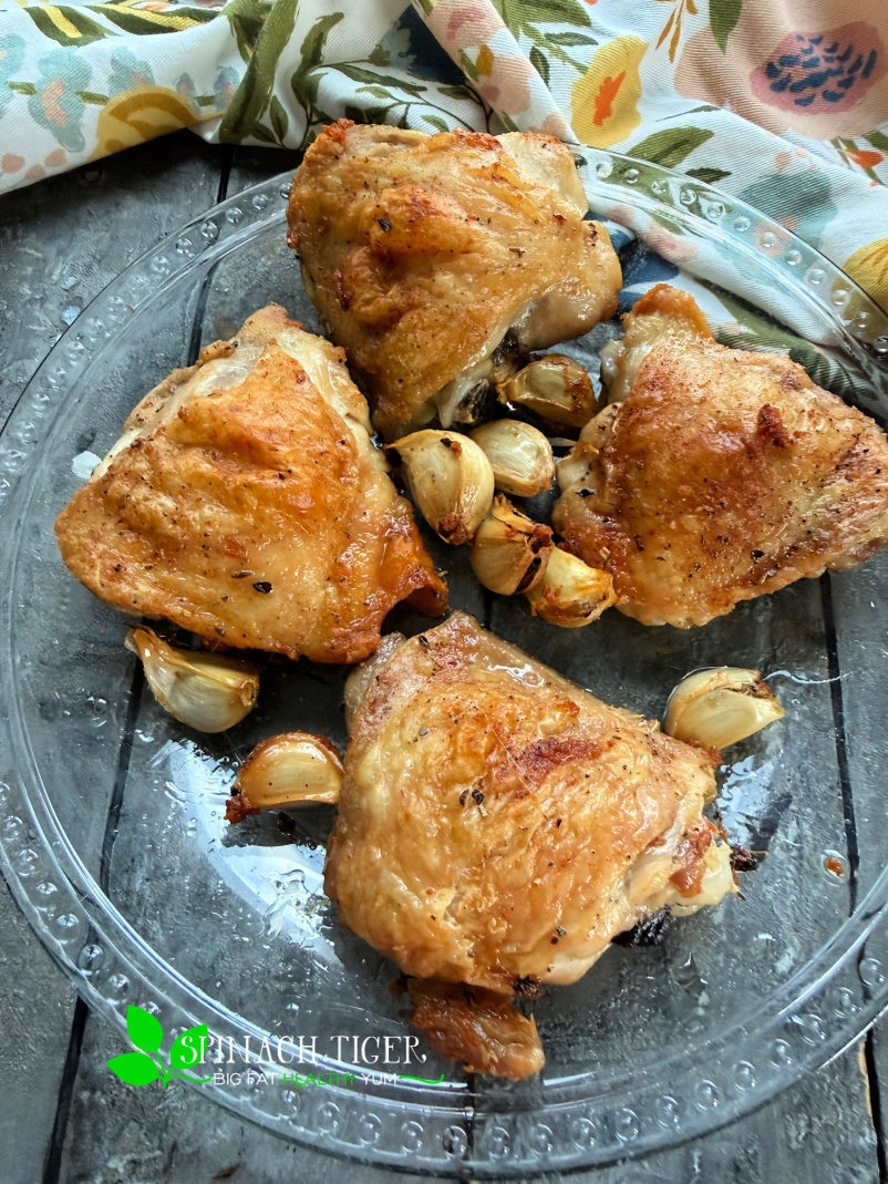 Olive Oil Chicken Thighs. Cripsy and done in 30 minutes. Minimal effort, maximum return on the easiest tastiest dinner. All the tips for crispy. via @angelaroberts