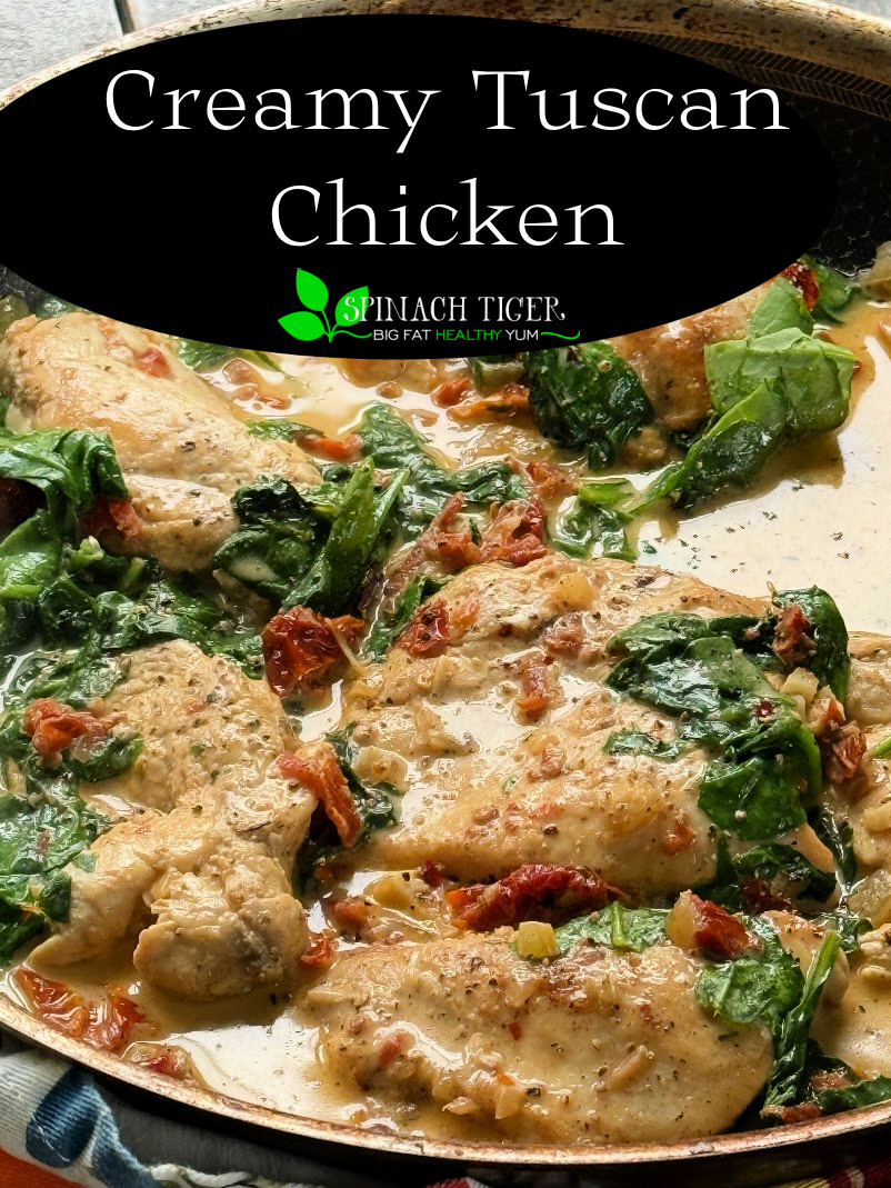 Creamy Tuscan Chicken is slow food made fast. Perfect for an easy dinner that seems gourmet. Made with white wine, heavy cream, sun dried tomatoes, shallots and pecorino cheese. via @angelaroberts