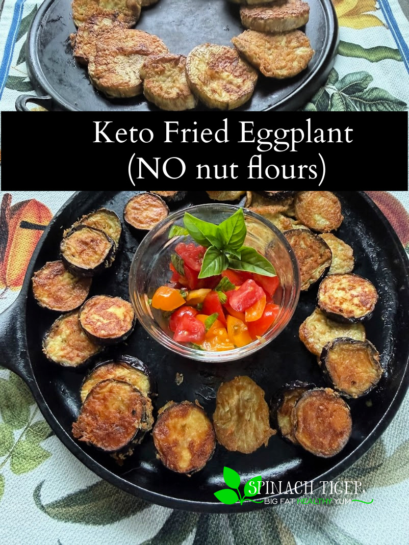 Parmesan Cheese Fried Eggplant, no nut flours. Just eggs, cheese, and oil. Great as is, an appetizer, a side dish or a base for eggplant parmesan. via @angelaroberts