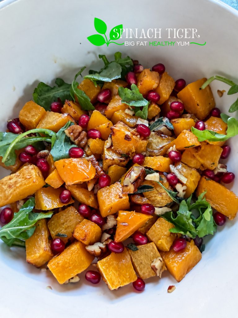 Butternut squash with pecans, pomegranate